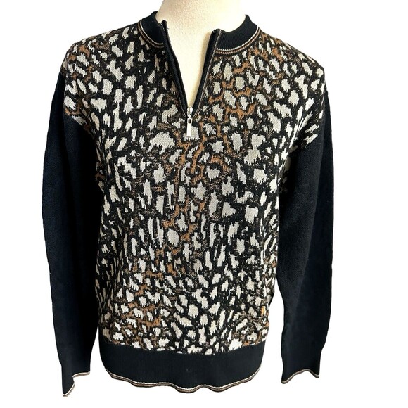 Vintage R Martegani Womens Wool Blend Animal Print Brown Black Sweater Italy M ? - Picture 2 of 11
